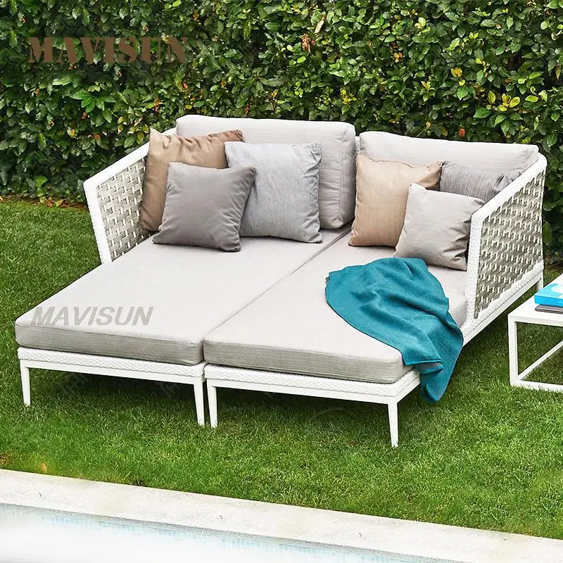 

Rattan Outdoor Sofa Waterproof Corner Creative Furniture For Garden Courtyard Villa Model Terrace Sun Lounger White Simple Couch