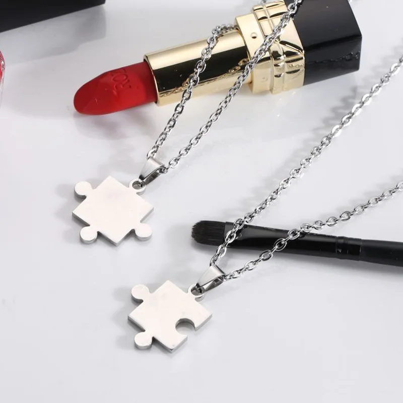 1 Pair Lover Paired Puzzle Pendant Necklaces For Women Men New Fashion Stainless Steel Couple Necklace Friendship Jewelry Gifts