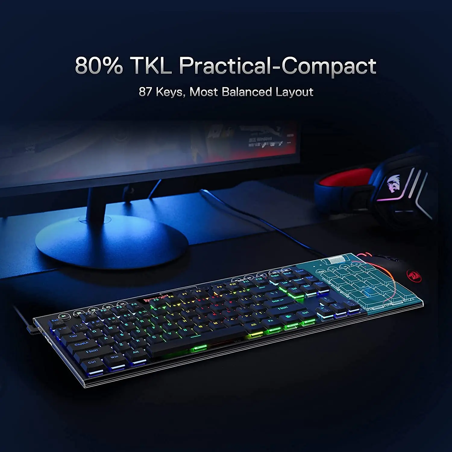 Redragon-K621 Teclado para Jogos Sem Fio RGB Horus, Bluetooth 5.0, 2.4 GHz, Com Fio, Modo 3, Ultra-Fino, Perfil Baixo, Teclado Mecânico