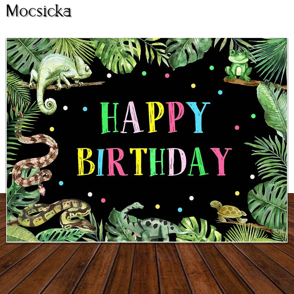 

Reptile Swamp Birthday Backdrop Jungle Wild One Banner Background Safari Animal Crocodile Lizard Palm Leaves Photo Booth Props