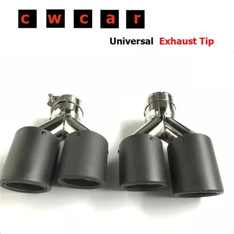 왼쪽 및 오른쪽 Y 스타일 듀얼 탄소 섬유 스테인레스 스틸 범용 자동 배기 팁 Ak 용 더블 머플러 팁 한 쌍