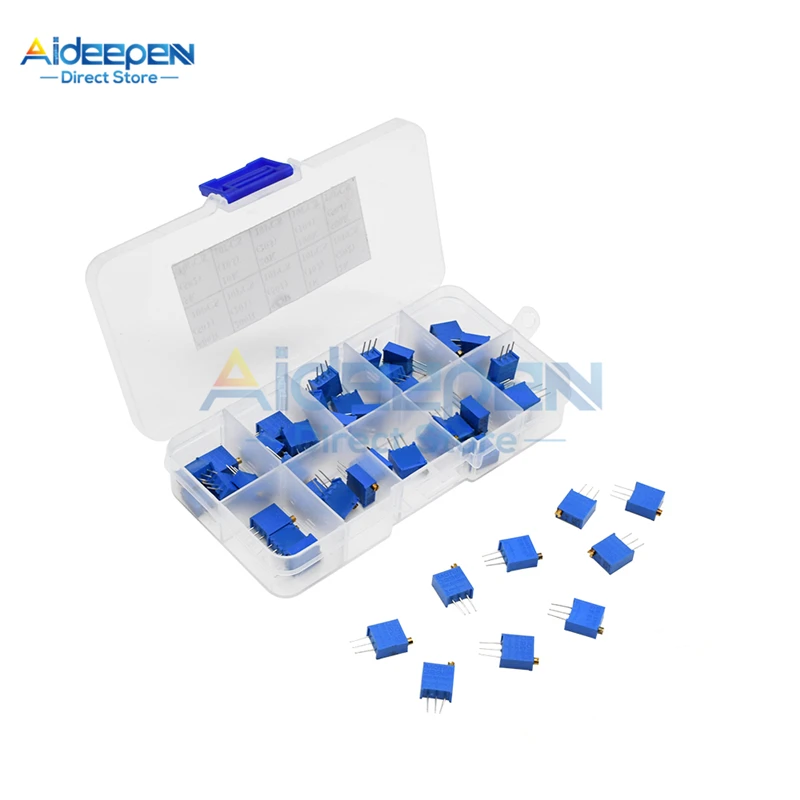 50Pcs/lot 3296W Series 500R 1K 2K 5K 10K 20K 50K 100K 200K 1M Multi-turn Potentiometer 10K Variable Resistors With Box Set