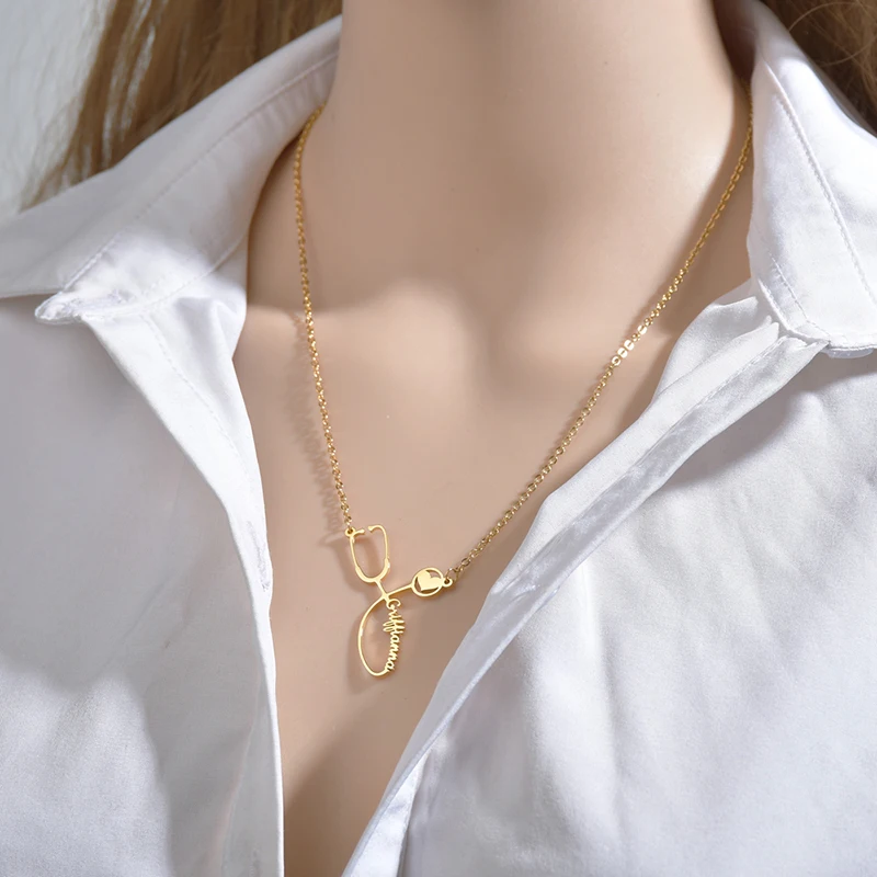 Nextvance – collier avec nom personnalisé pour femmes, pendentif en acier inoxydable, chaînes en strass, stéthoscope personnalisé, bijoux Gif