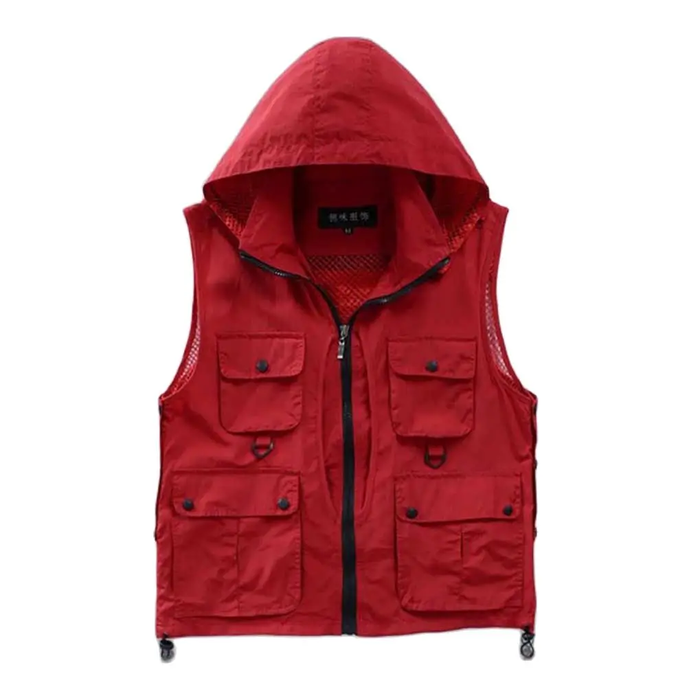 Versatile Photographer Men Hooded Vest Waterproof Mesh Vest Men Gilet Sleeveless Jackets with Big Pocket Spring Summer Clothes