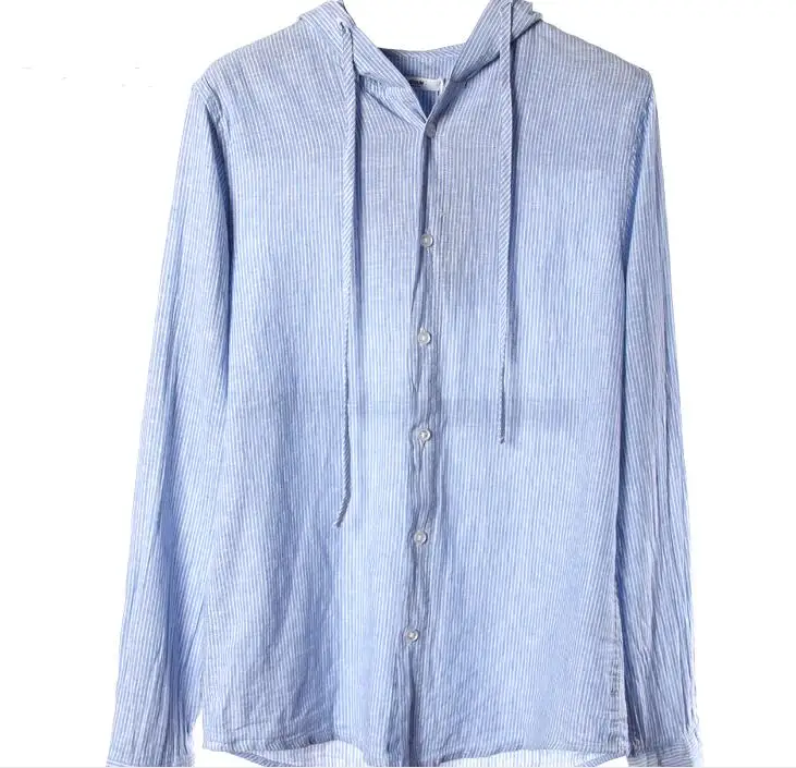 

Men Shirt Hoodie Long Sleeve Blouse Spring Vertical Stripes Casual Thin Fashion Tops