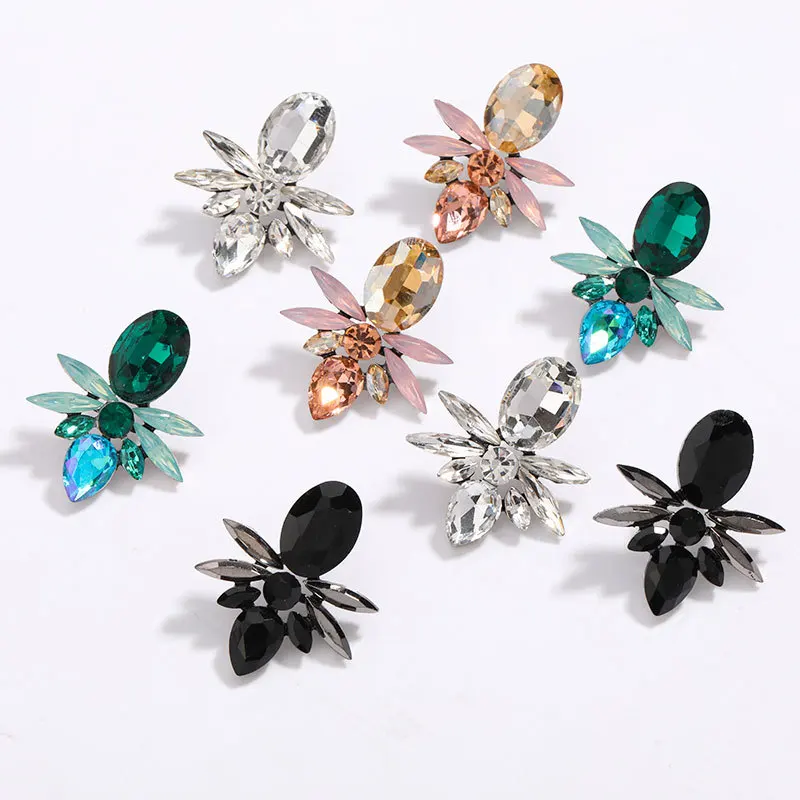 LUBOV 4 Colors Colorful Flower Stud Earrings Acrylic Crystal Stone Women Piercing Earrings Trendy Wedding Jewelry Christmas Gift