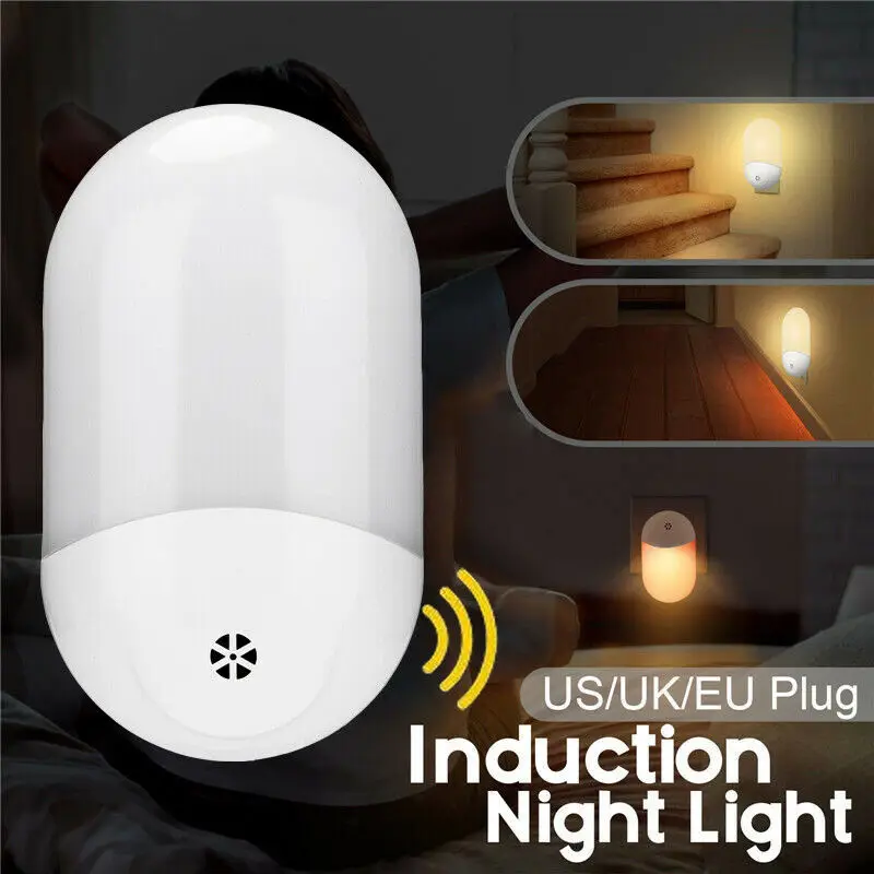 Dusk to Dawn Automatic LED Night Lights Wall Plug In Light Sensor Warm White Lamp For Children Kids Bedroom