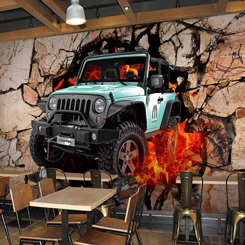 

Self-Adhesive Waterproof Wallpaper 3D Stereo Car Broken Restaurant Cafe Background Wall Decor Brick Sticker Papel De Parede Art