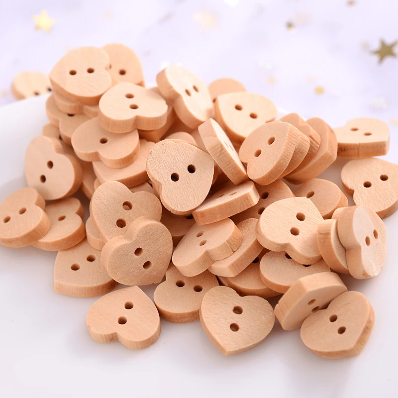 30/50Pcs 2 Holes Heart  Wooden Buttons Cute Natural Color Sewing Clothes Button Scrapbooking Garment DIY Apparel Accessories