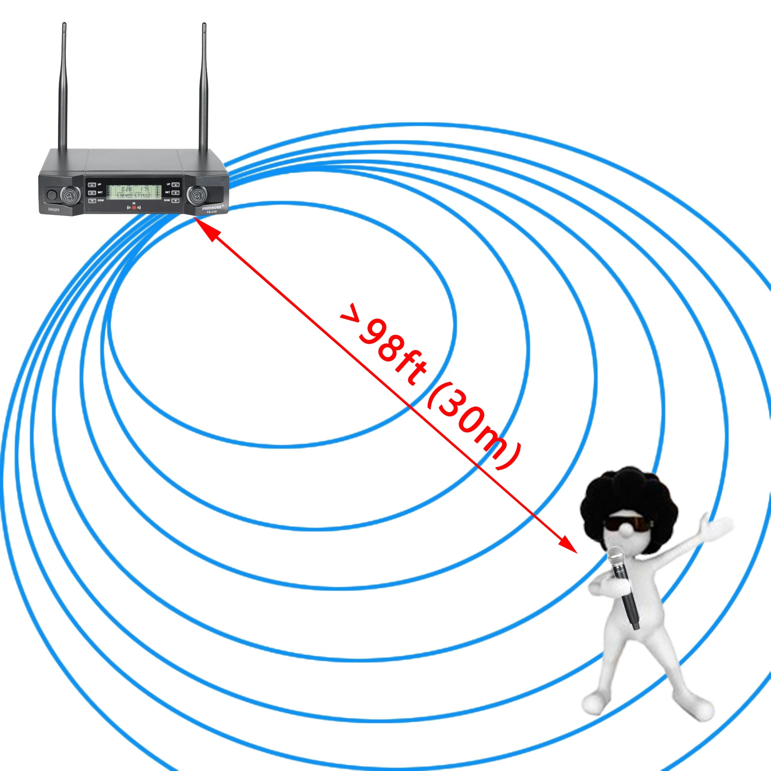 FREEBOSS-micrófono inalámbrico de mano PARA Karaoke, accesorio de 2 vías, frecuencia ajustable, para fiesta, FB-U36