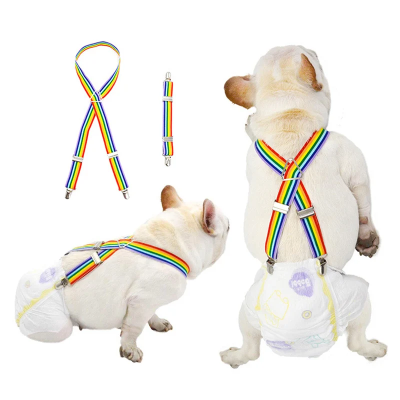 Rainbow Fixed Clip for Dog Diaper Elastic Rope Suspenders for Pet Clothes Apparel Diaper Pants Skirt Belly Bands Pet Accessories