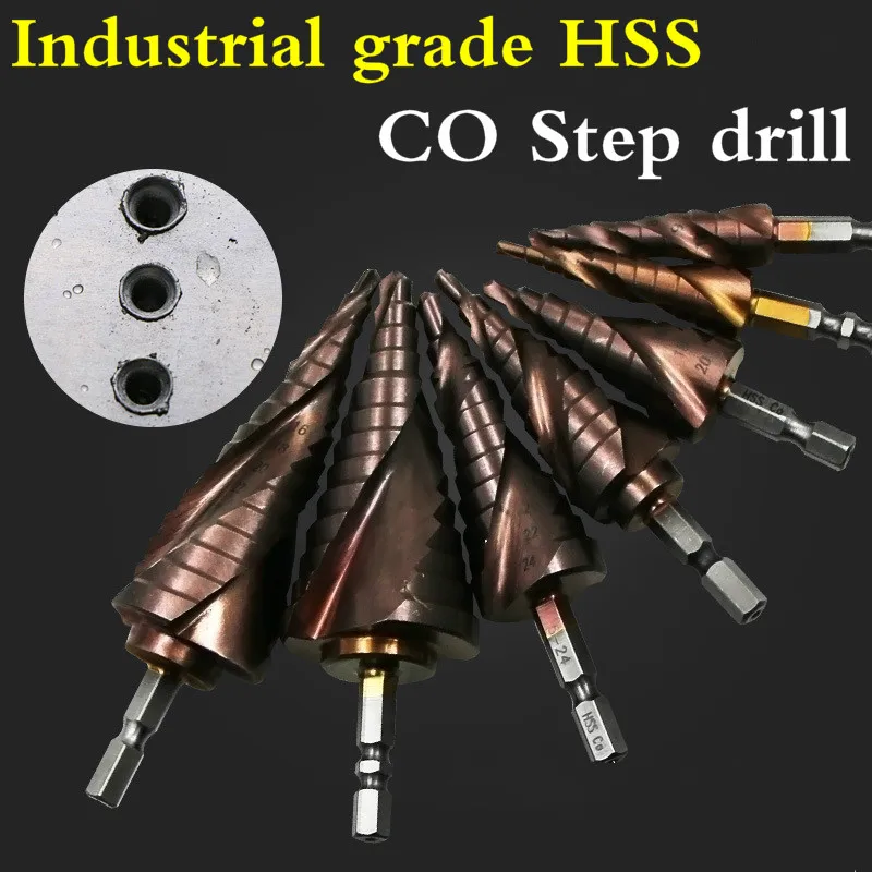مثقاب خطوة M35 HSS-Cobalt 3-13/4-12/6-24/6-35 لقم حفر فولاذية عالية السرعة لولبية الأخدود مثلث عرقوب الفولاذ المقاوم للصدأ