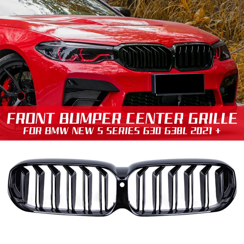 

Car Front Bumper Center Grid Car Styling Glossy Black For BMW New 5 Series G30 G38L 2021 + ABS Plastic With Camera Hole