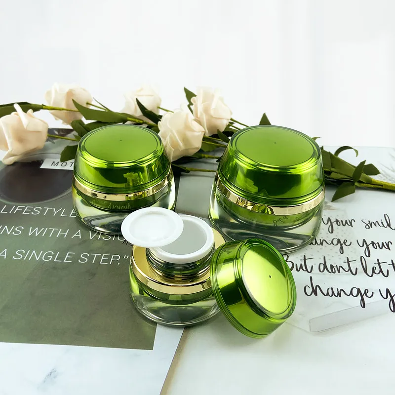 30ml 50ml 80ml 120ml Empty Elegant Lotion Pump Bottle,Green Emulsion Spray Bottle,15g 30g 50g Acrylic Cosmetic Cream Jar