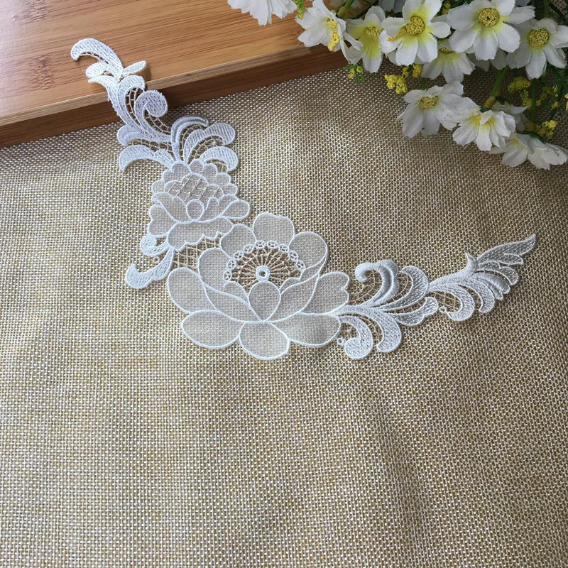 Luxury White Tulle Organza Guipure Lace Fabric Appliques Patch 3d Venise Embroidered Flowers Wedding Dress Garment Sewing Decor