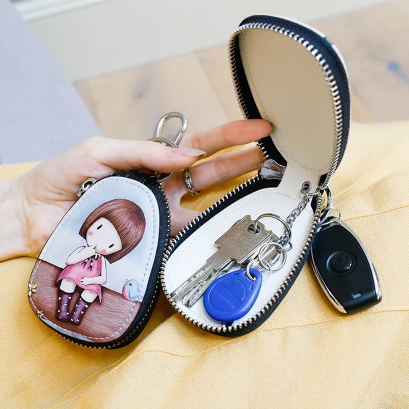 

New Lovely Zipper Key Holder Fashion Cartoon Women Key Bag Girl Students Leather Key Wallets Key Case for Car Key Chains Cover