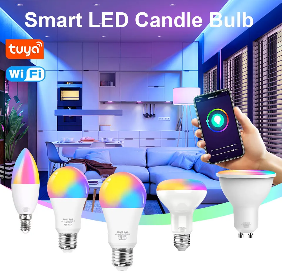 Tuya-Ampoule LED intelligente WiFi, lampe LED RVB, intensité variable, compatible avec Google Home Assistant, Echo Alexa, E14 GU10, 220V