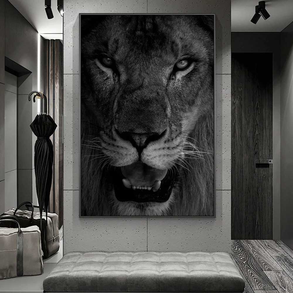 

Large Size African Wild Lion Face Art Paintings on the Wall Art Posters and Prints Black and White Animals Art Pictures Cuadros