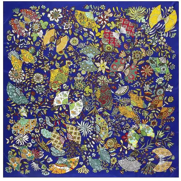 Luxury Brand Twill Silk Scarf Women Square Scarves Branches And Flowers Silk Scarf&Shawls Wraps Hijab 130*130CM