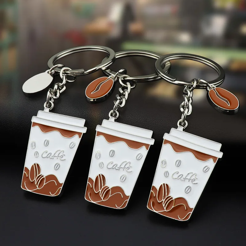 The New Coffee Mugs Metal Key Ring Fashion Cake key Chain Charm Barista company promotional gifts keychain Jewelry K2390