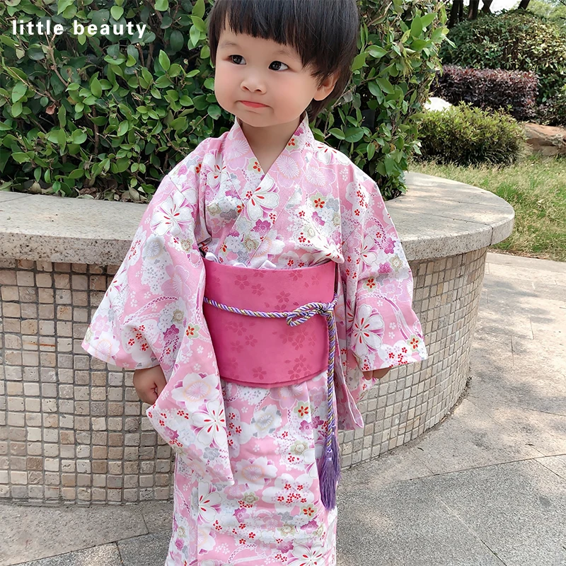 Children Kimono Traditional Japanese Style Printed Yukata Dress for Girl Kids Cotton Cosplay Haori Costume Asian Clothes ZH109