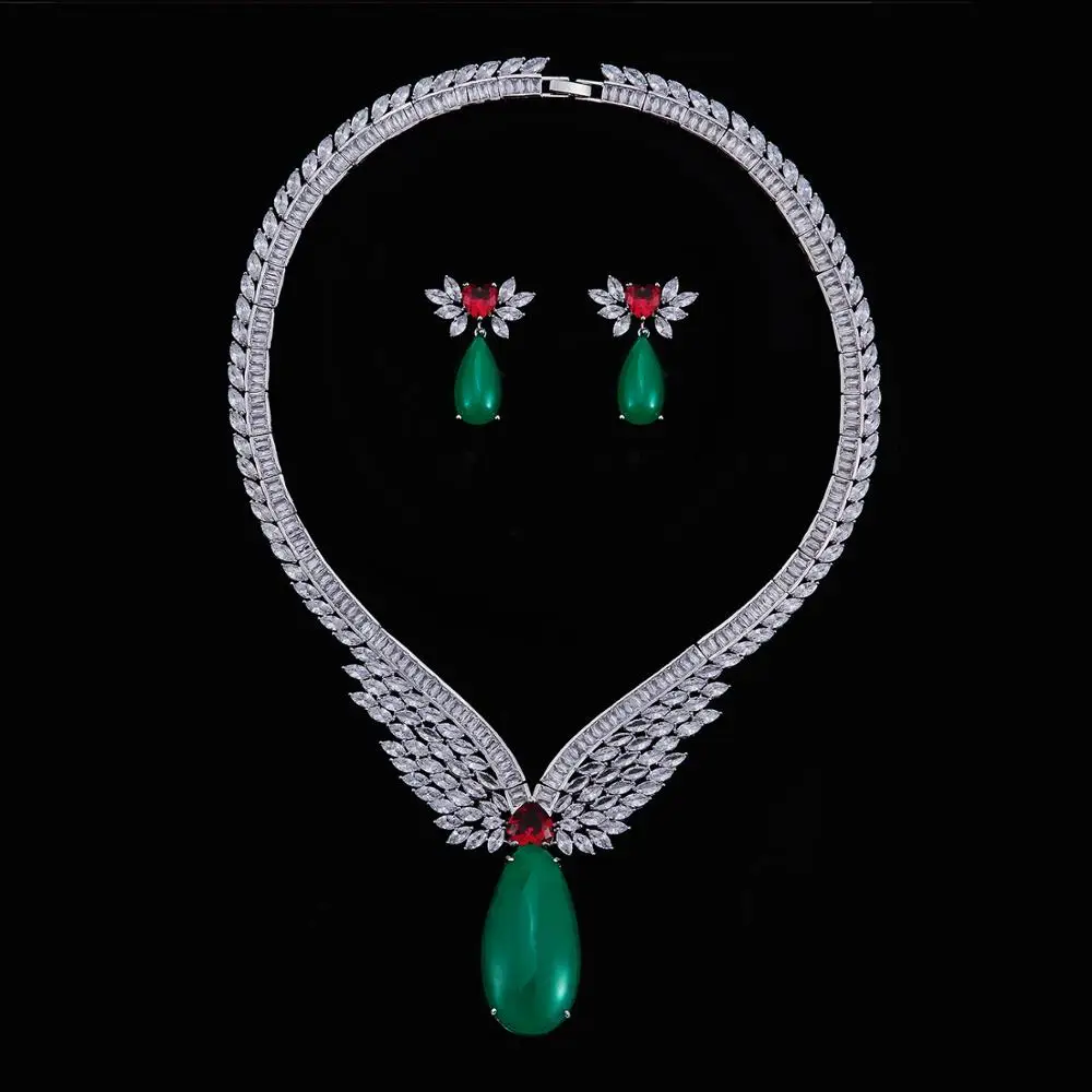 أجنحة كامل زركون الزفاف الزفاف قلادة طقم من الحلقان أعلى جودة النساء حفلة موسيقية مجموعات مجوهرات CN10245
