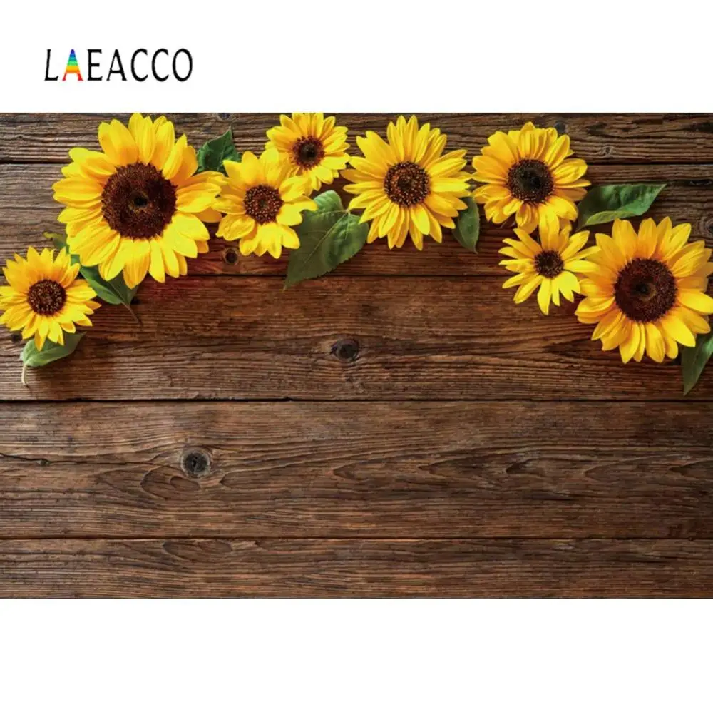 

Laeacco Old Wooden Board Planks Sunflowers Pet Baby Newborn Doll Portrait Photography Background Photo Backdrop Photocall