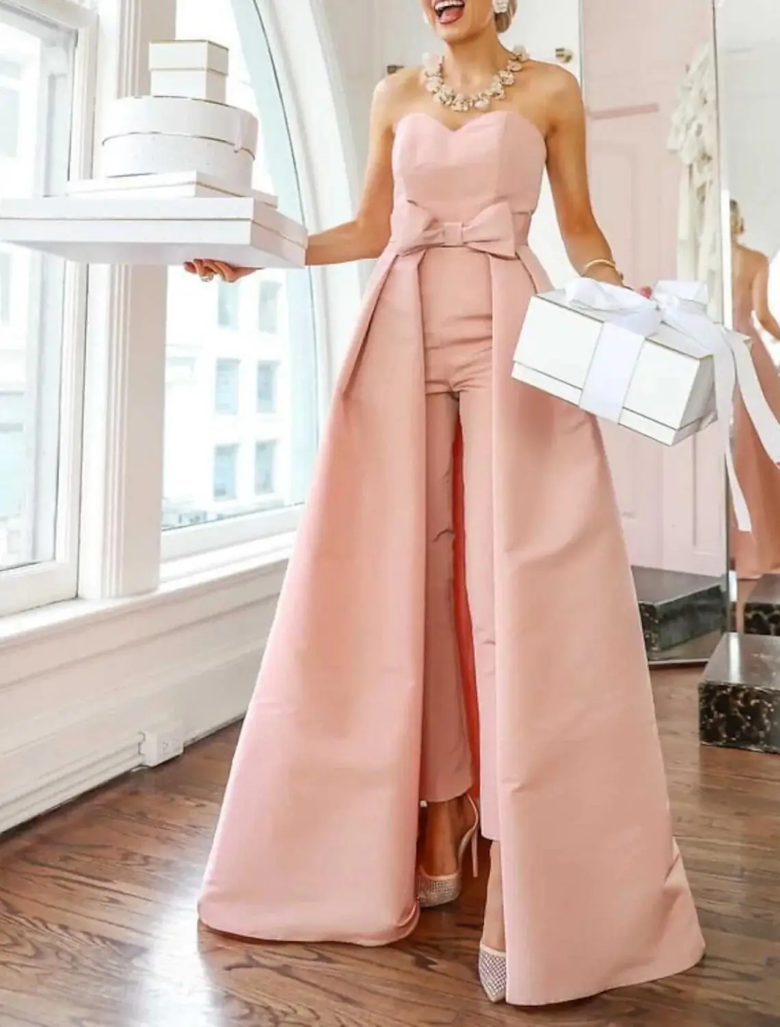 Elegant Party Dresses  Pink Pants  Mother Of The Bride Summer Dresses Woman  for Formal Occasions  Engagement  Detachable Cape