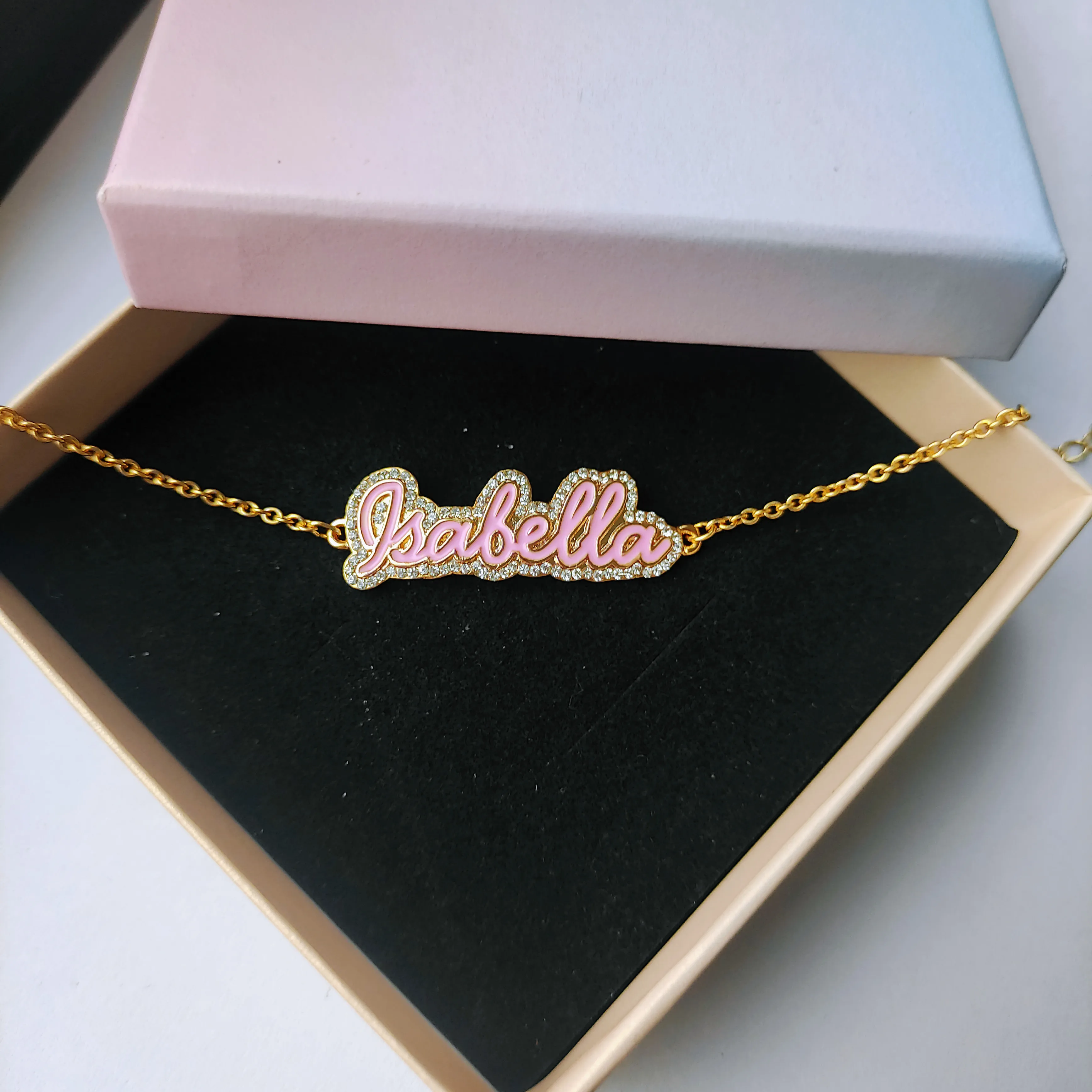 DUOYING Custom Name Bracelet Personlized Pave Outline Enamel With Zirconia Nameplate Gold Plated Bracelet For Women Jewelry Gift