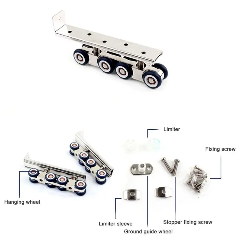 2pcs/set Sliding Door Roller 4/8 Wheels Home Room Wood Door Hanging Wheels Rail Track Pulley