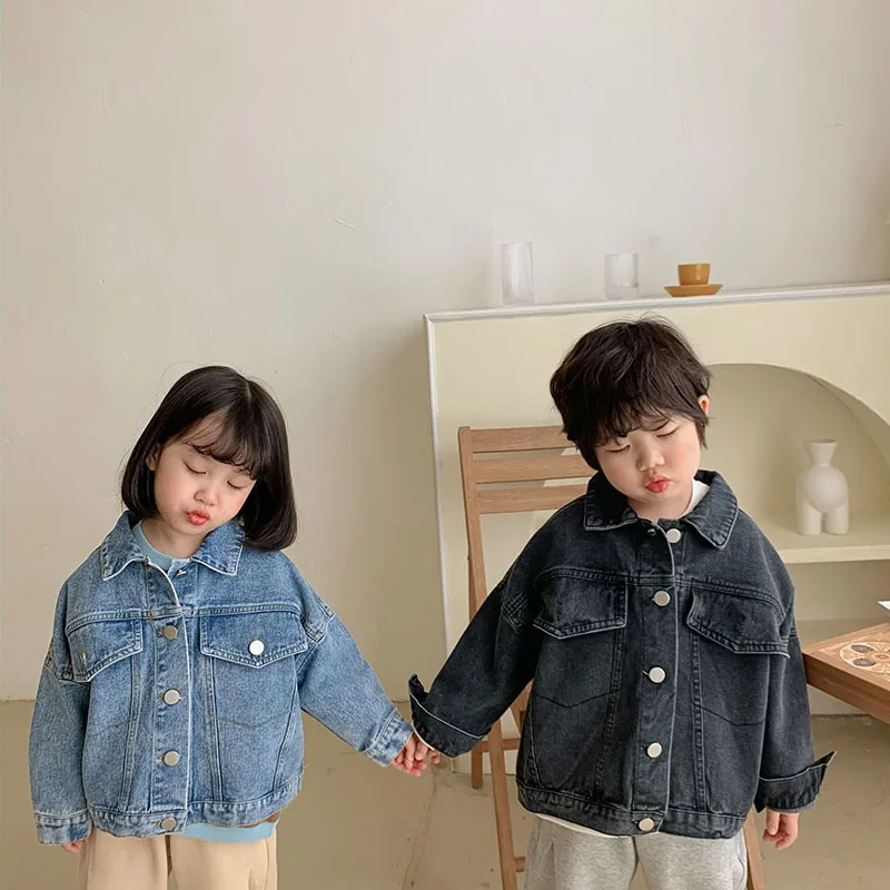 MILANCEL Kids Jacket Girls Denim Coat Single Breast Boys Jacket Turn Down Collar Outfit