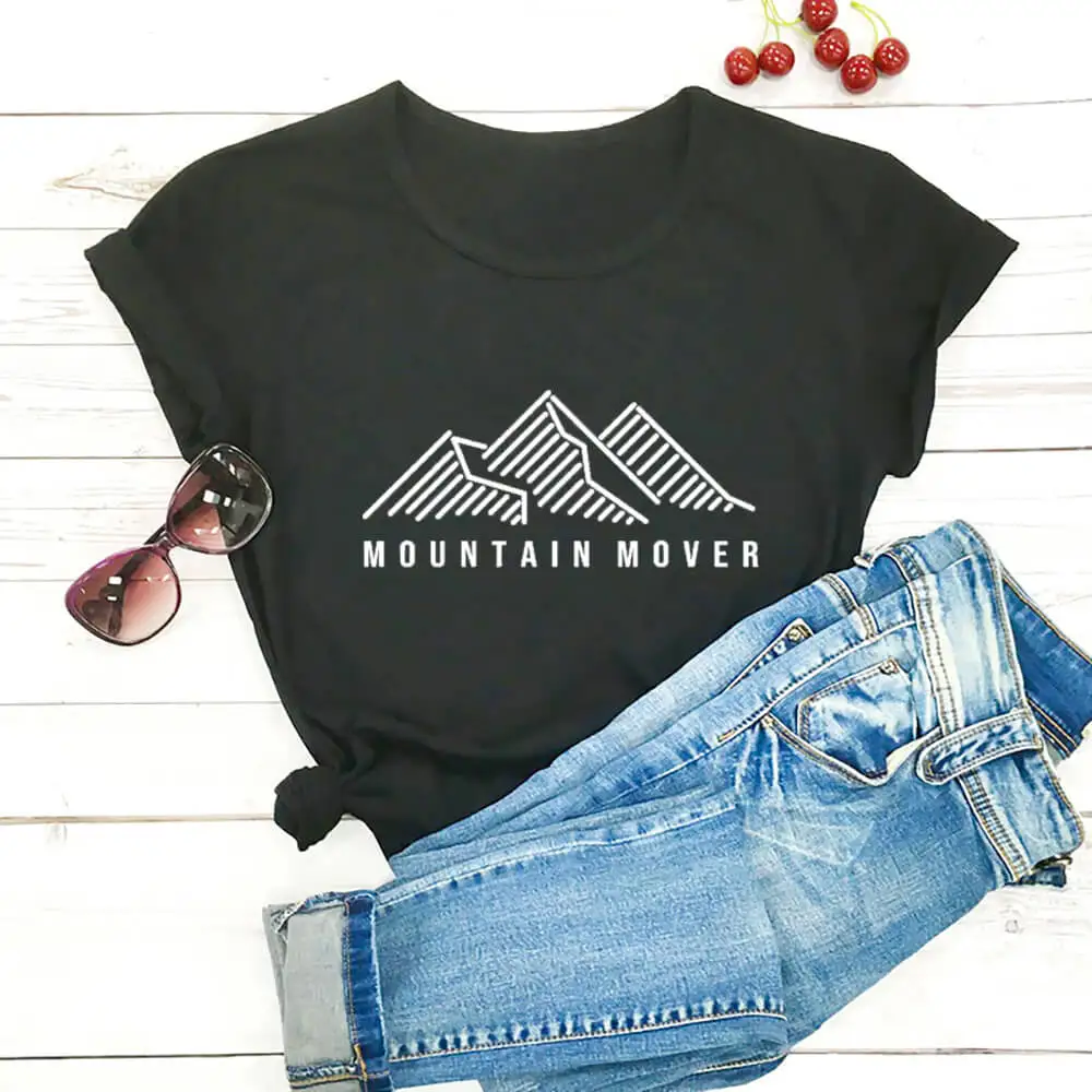 

Mountain Mover 100%Cotton Women Tshirts Christian Shirts Unisex Summer Adventure Casual O-Neck Short Sleeve Top Faith Tee