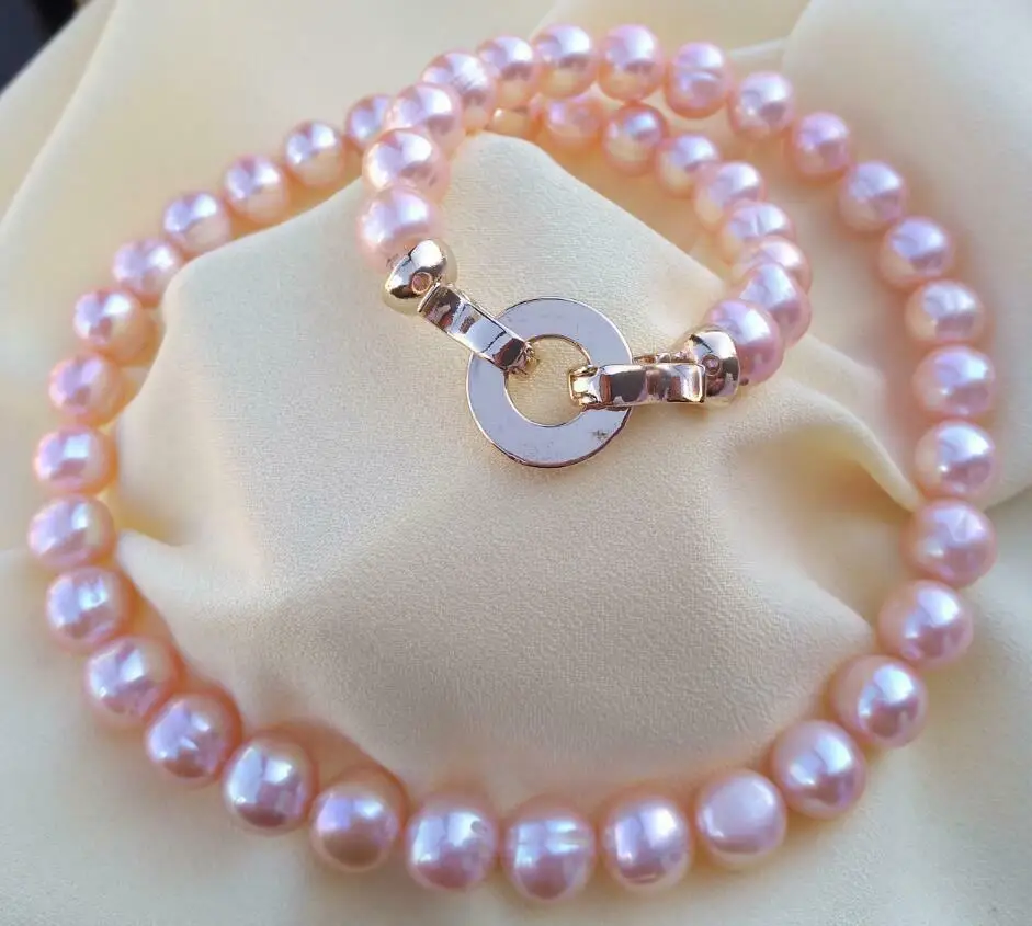 Elegant 9-10mm South Sea Gold Pink Pearl Necklace 18inch Free Shipping At Party