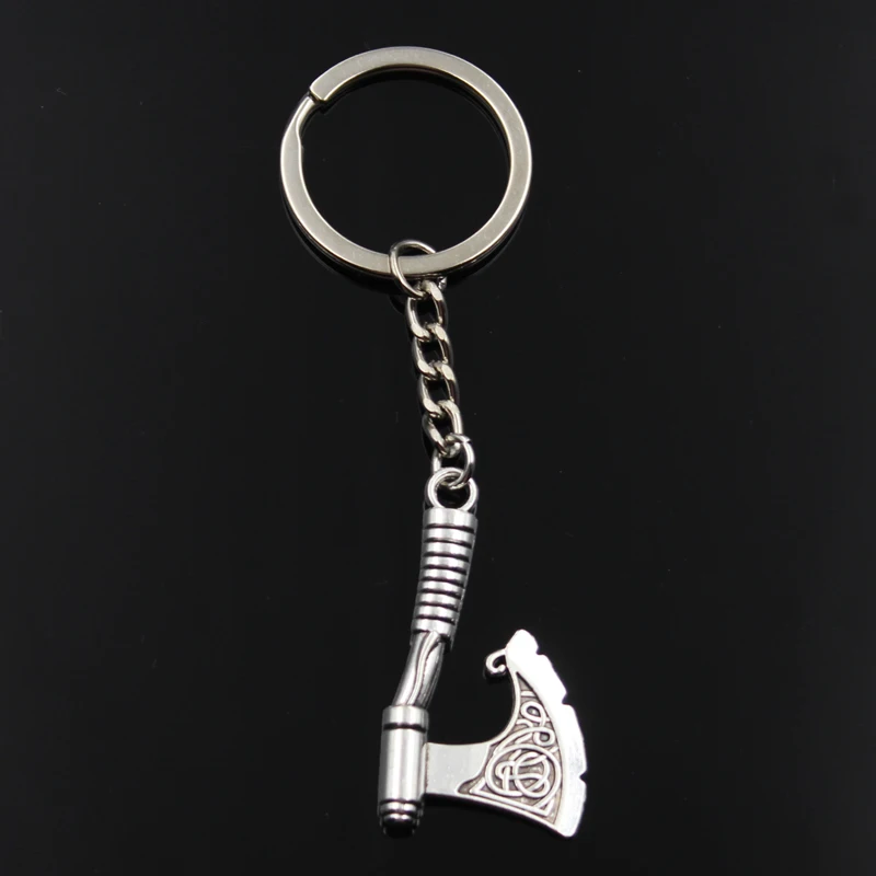 Fashion Keychain 43x24mm Viking Axe Bronze Silver Color Pendants DIY Men Jewelry Car Key Chain Ring Holder Souvenir For Gift