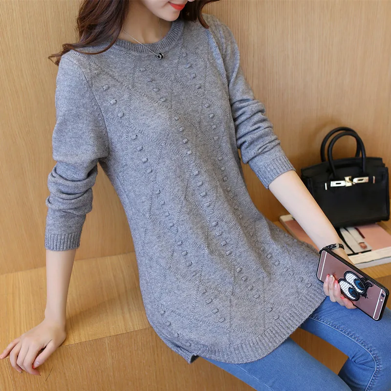 New Fashion 2025 Women Autumn Winter Long Knitted Sweater Pullovers Dress Casual Korean Clothes Warm Female O-Neck Tops