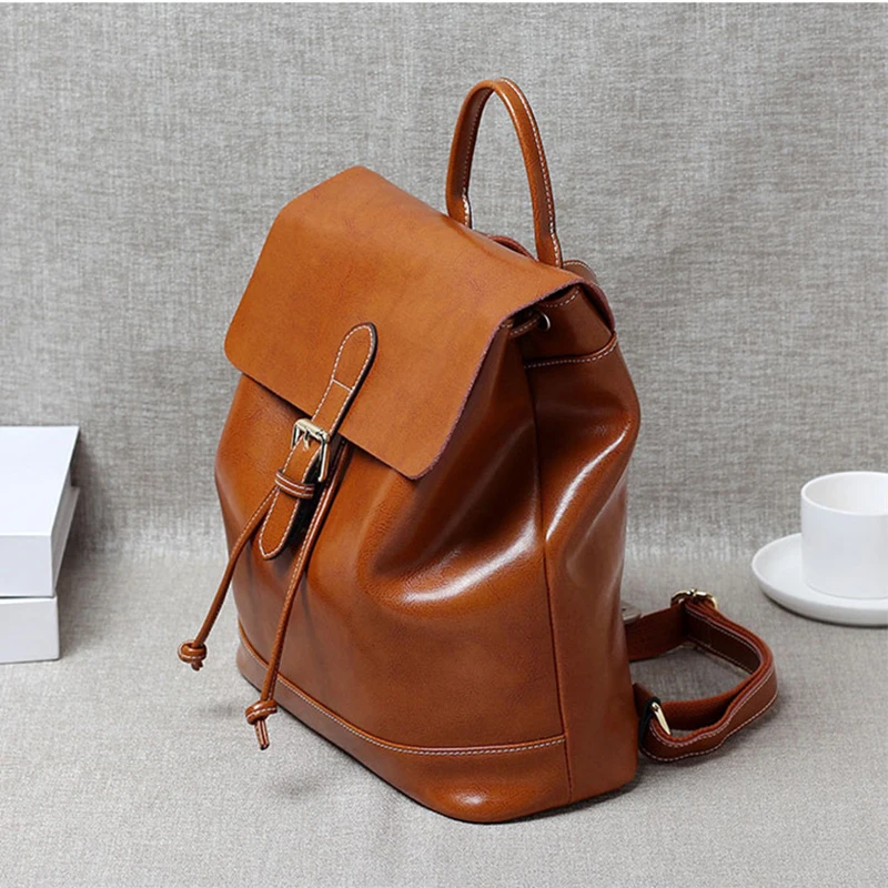 Korean Style Fashion Backpacks Solid Color Genuine Leather Softback Cover Flap Bags Lady Casual Versatile Shoulder Bag Mochilas