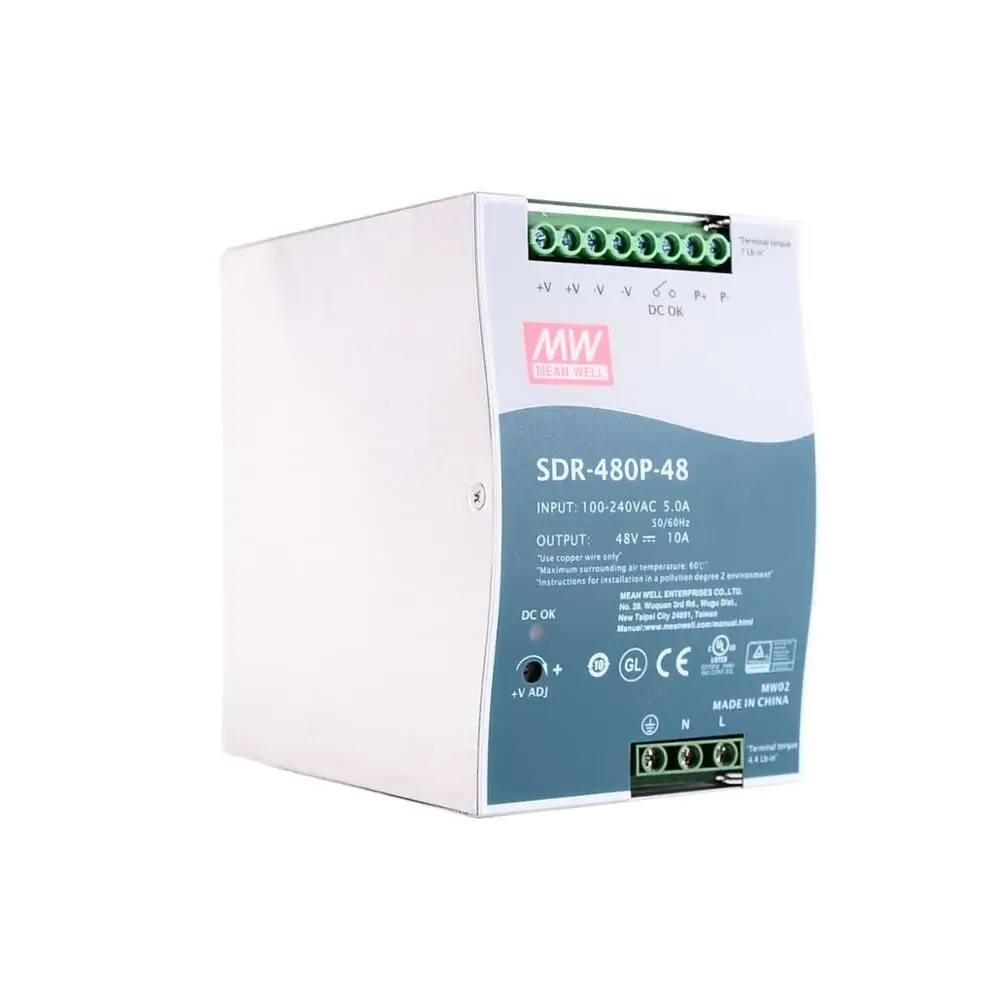 Original Mean Well SDR-480P-48 meanwell DC 48V 10A 480W Single Output Industrial DIN Rail with PFC Function Power Supply