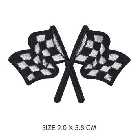 Race Car Flag Iron on Embroidered Cloth Clothes Patch For Clothing Stickers Garment Girls Boys Wholesale