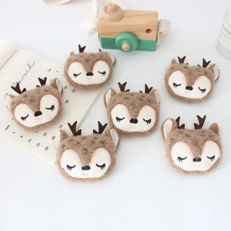 5PCS/Lot 8CM Cartoon Christmas Elk Sleepy Deer Patches Applique Crafts For Girl Garment Hair Clip Accessories And Bag Decoration