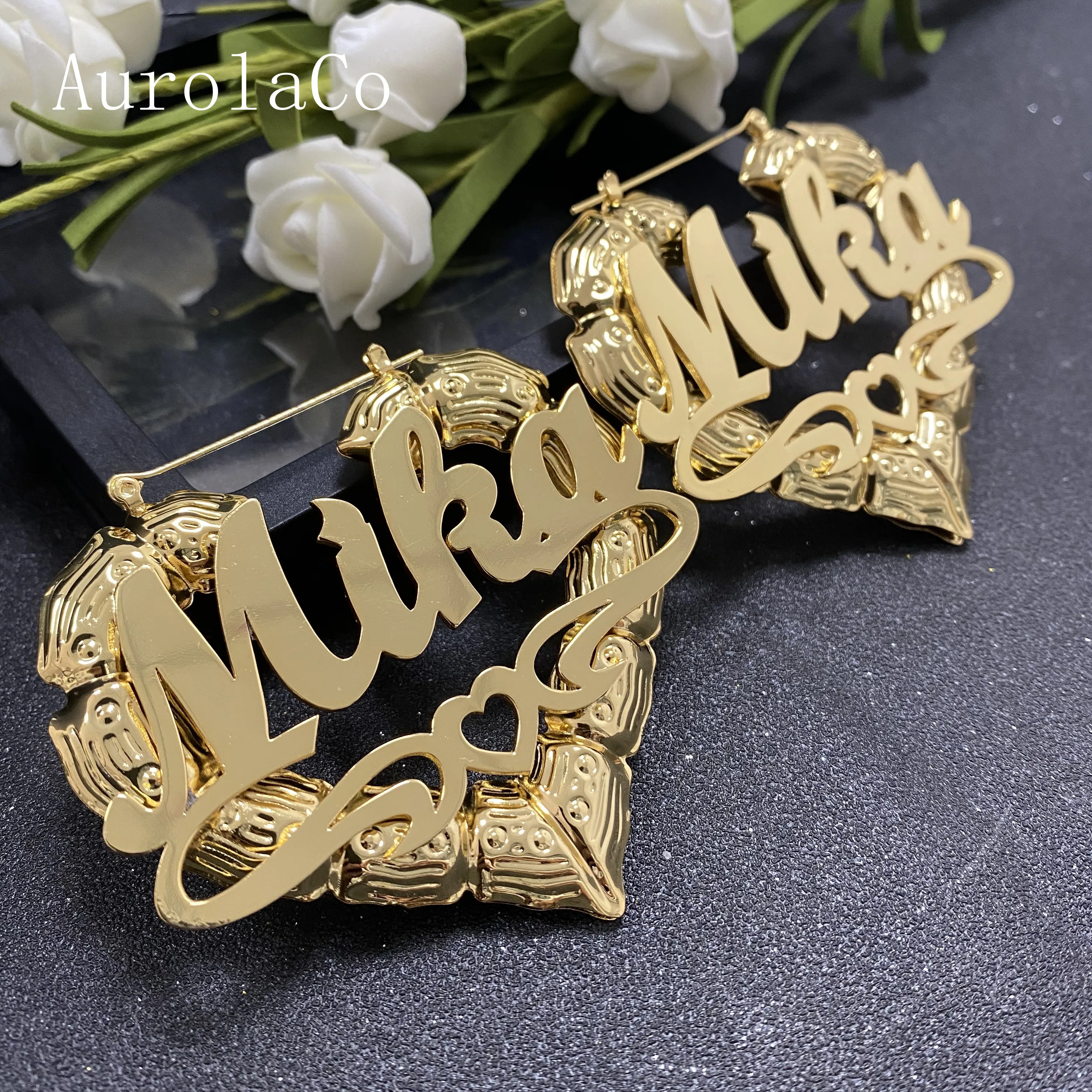 

AurolaCo Custom Bamboo Earrings Love shape Hiphop Sexy Bamboo Hoop Earrings Personalize Jewelry Fashion Charming Women Gift