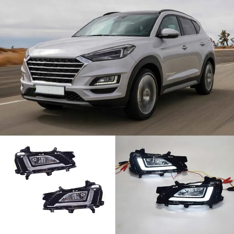 1 Pair For Hyundai Tucson 2019 Fog Lamp Cover Auto Accessories 12V LED Daytime Running Light Daylight