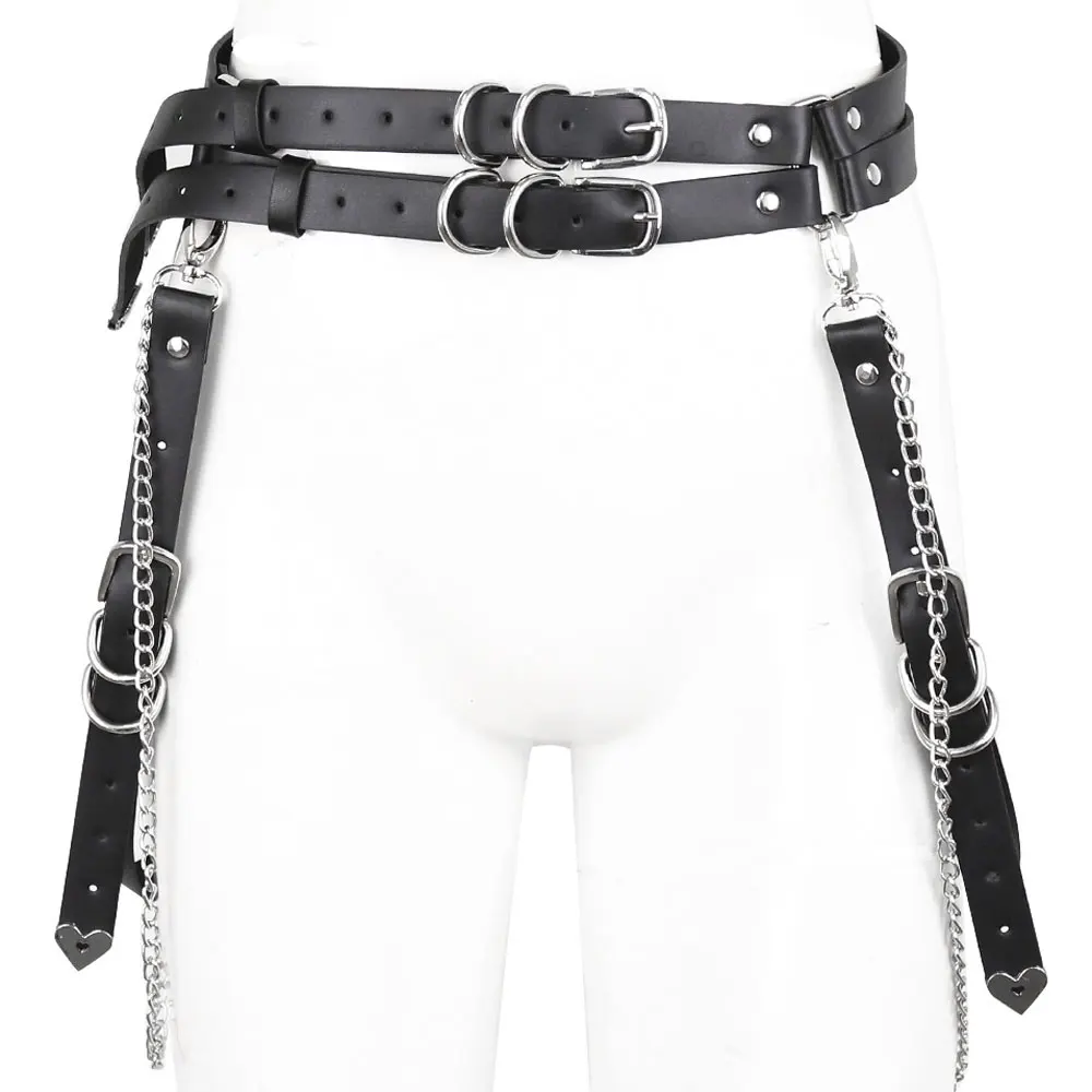 

Punk PU Leather Women Belts Metal Chain Gothic Harajuku Harness Leg Belt Body Waist Strap Dress Jeans Bondage Slim Sexy Waistban