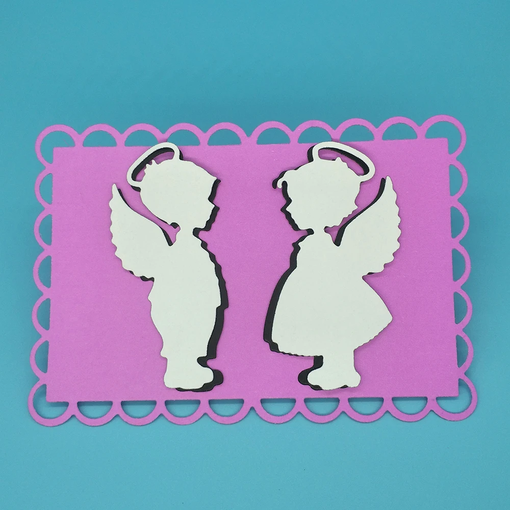 Boy and girl little angels with wings, halo, metal cutting knife mold, scrapbook album decoration, DIY handmade art