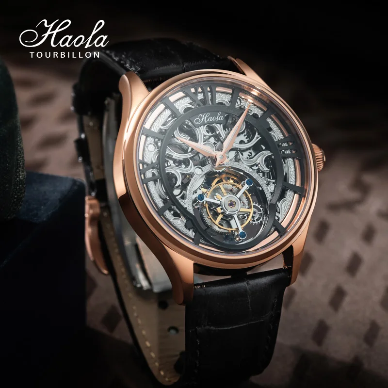 

Haofa Men's Skeleton Manual Tourbillon Mechanical Wristwatches Sapphire Flying Tourbillon Hollow Watch For Men Luxury Brand 1032