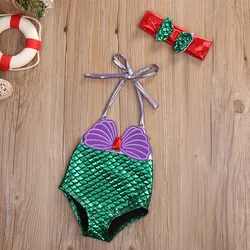 0-8Y Kids Swimwear Girls Mermaid Tail Bikini Sets Shellfish Scale Mermaid Print Lace-up Swimwear Summer Beachwear Clothes 2pcs