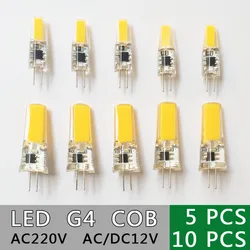 디밍 가능 그린아이 LED G4 COB 램프 전구, 할로겐 스포트라이트 샹들리에 교체, 6W, 10W, AC/DC, 12V, 220V, COB SMD