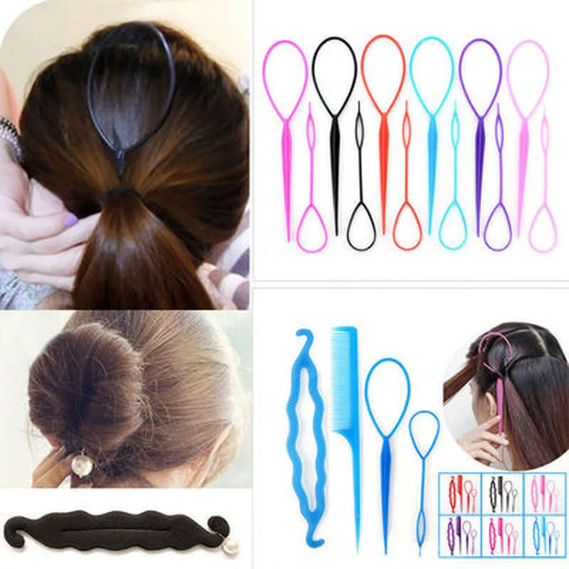 4Pcs MultipleColour Tail Hair Braid Ponytail Maker Hair Puller Hair Styling Tools Ponytail Creator Plastic Loop Hair Accessories