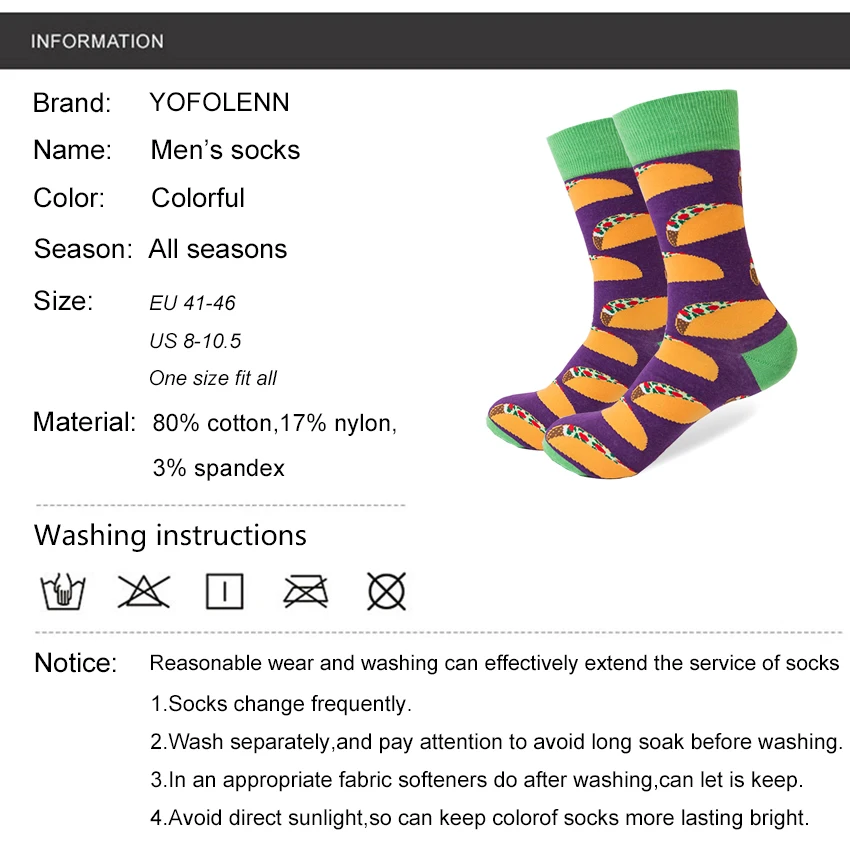 Calzini colorati in cotone pettinato ciambella Avocado fenicottero foglie uomo calzino novità Skateboard Crew Casual Warm Happy Designer Socks