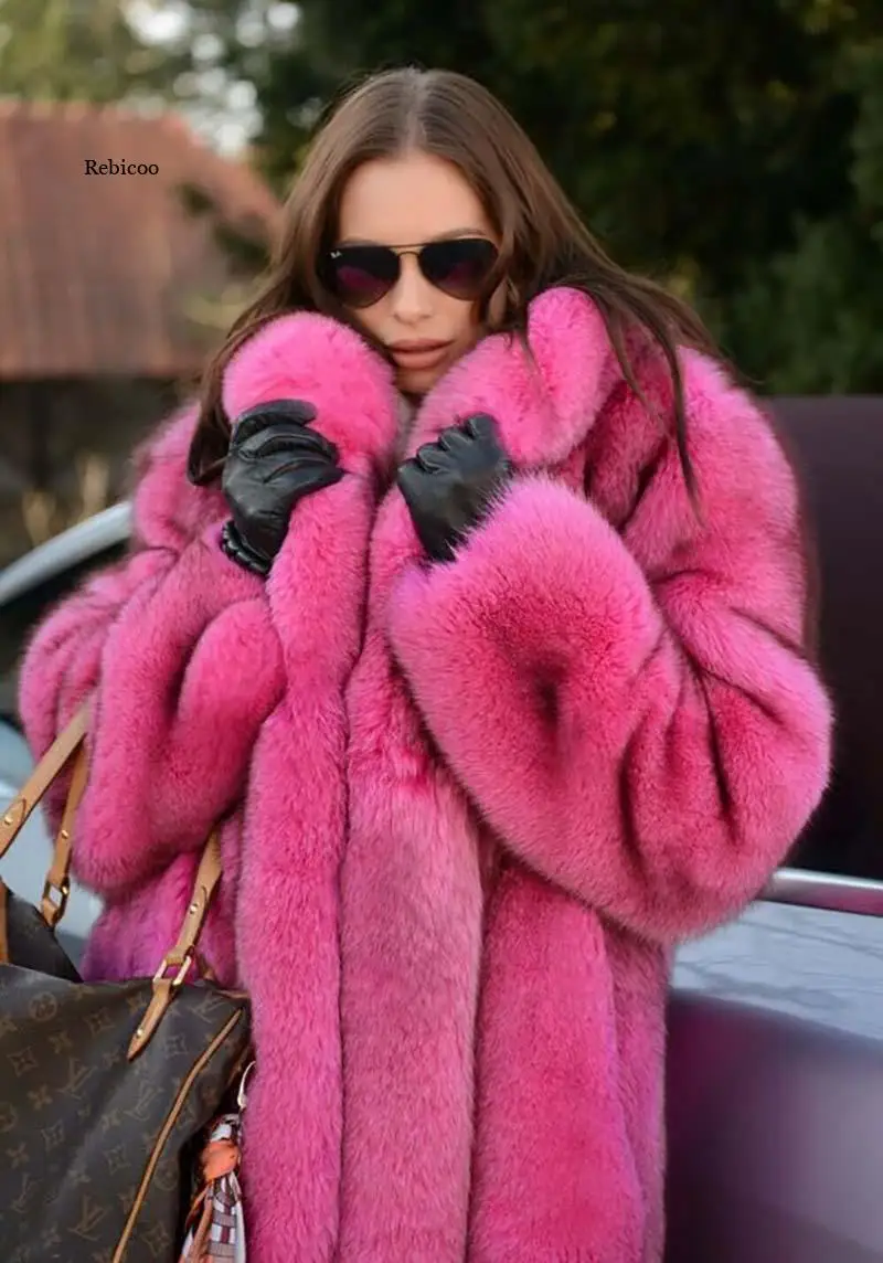 

Mid-Length Fur Coat Luxury Fur Coat Womens Elegant Faux Fur Coat Long Slim Thicken Warm Trendy Warm Outerwear Coat