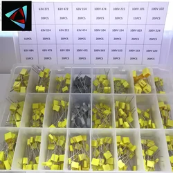 460PCS/BOX  63V 100V 24 Value Correction Capacitor Package Kit Polypropylene Safety Plastic Film 105-823 Set Free